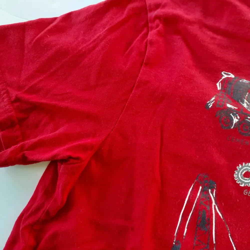 Gymboree Boys T-Shirt Red Construction Vehicles Ringer Short Sleeve Large 10-12